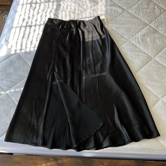 Black Satin Maxi Skirt w/Side Slit - Picture 1 of 4